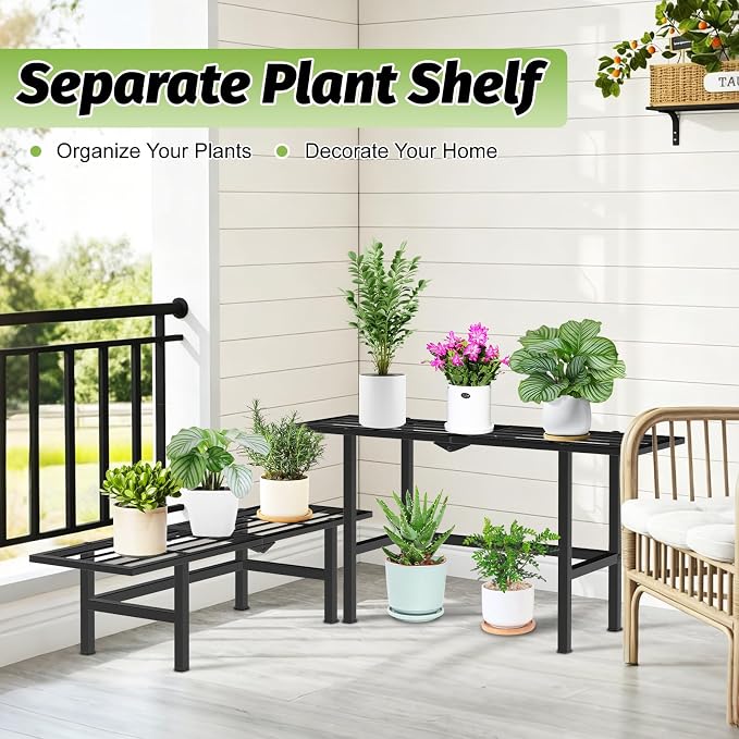 2 Tier Plant Stand Outdoor Indoor, Separated Tiered Folding Metal Plant Shelf - Image 3
