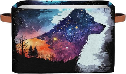 Pardick colorful galaxy animal wolf Basket Storage Bins Large Fabric Toys by Pardick