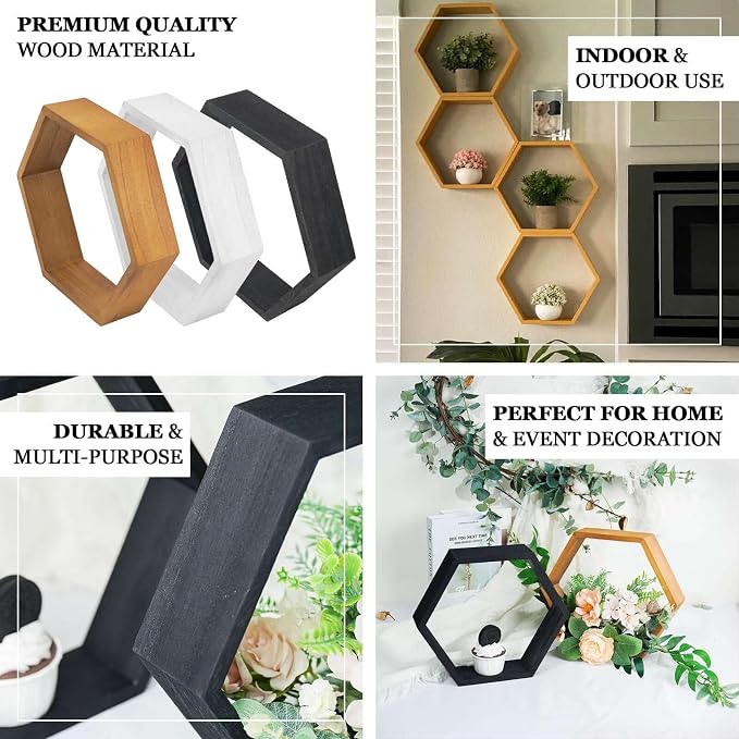 Efavormart 2 Pack | 9" Hexagon Whitewashed Wood Centerpiece, Geometric Terrarium - Image 4