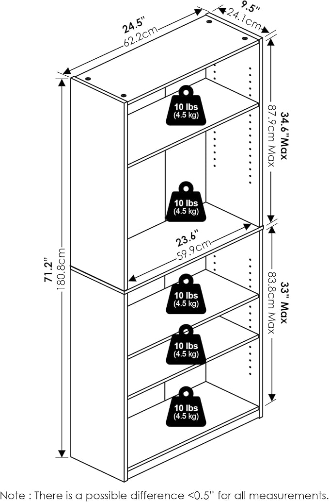 Furinno Jaya Book Shelf, 5-Tier Bookshelf, Bookcase - Image 7