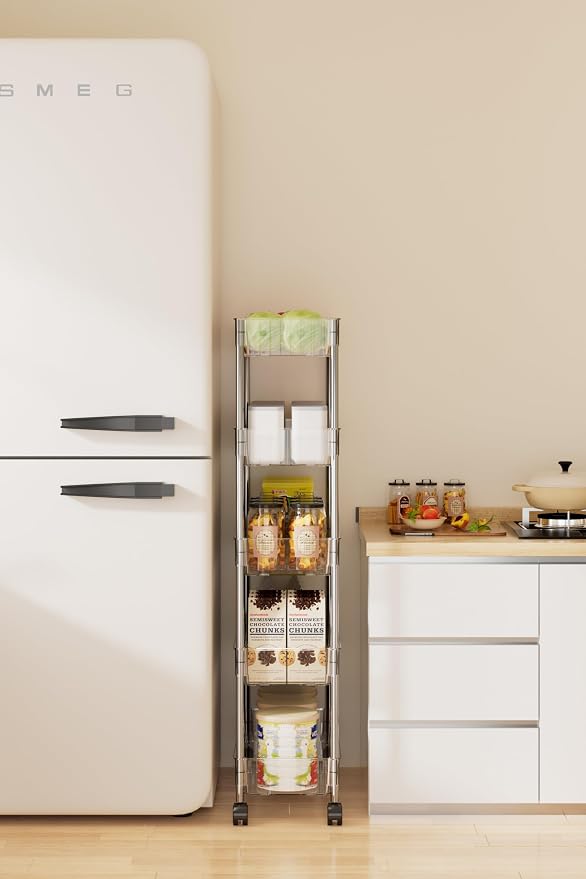 Sooyee Clear 4 Tier Slim Storage Cart, Rolling Storage Cart, Narrow Shelf - Image 4