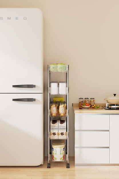 Sooyee Clear 4 Tier Slim Storage Cart, Rolling Storage Cart, Narrow Shelf - Image 4
