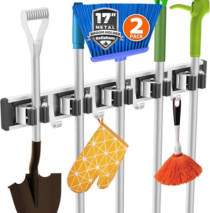 reliahom Broom Holder Wall Mount Mop Hanger Tools organizer 5Racks4Hooks by reliahom
