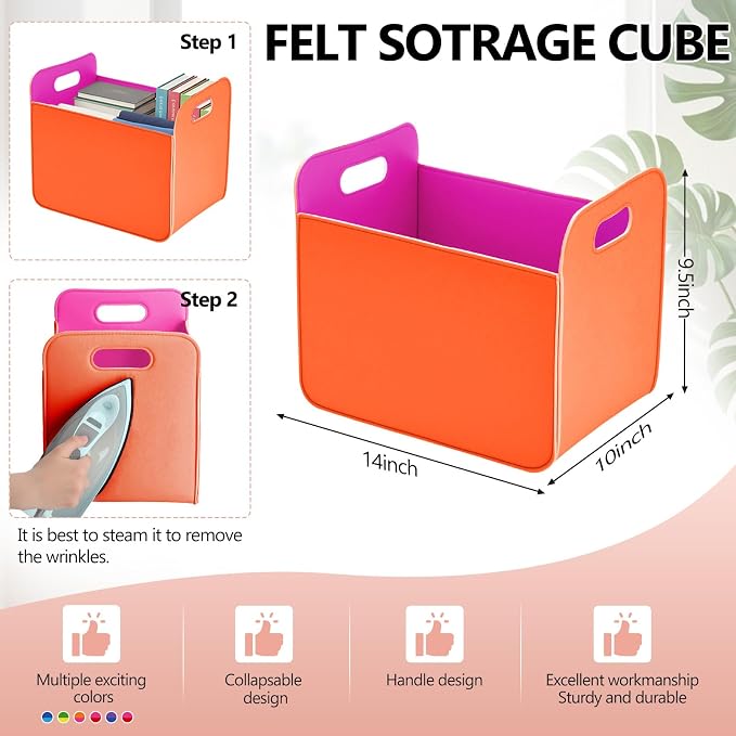 6 Pcs 14x10 Inch Colorful Felt Rectangular Storage Bins Collapsible Storage - Image 3