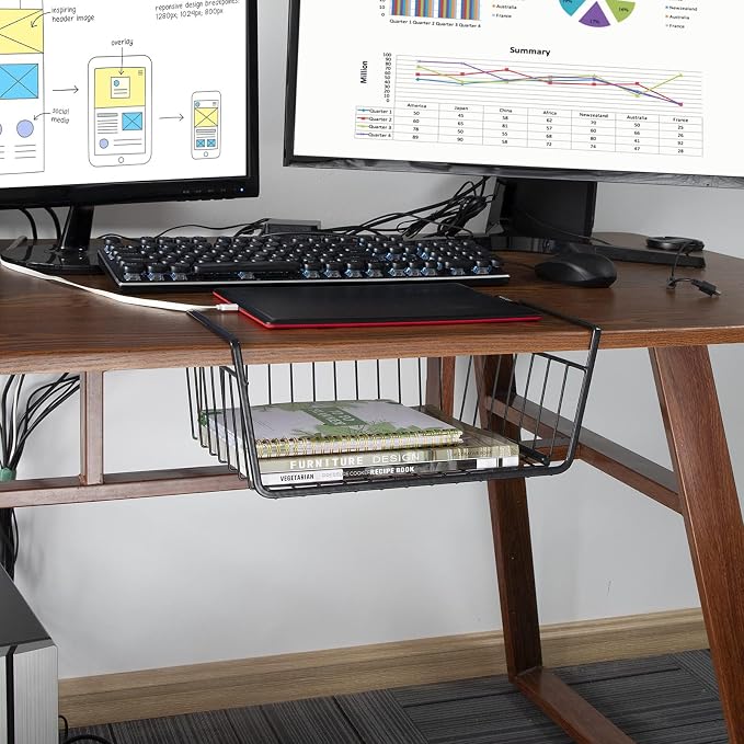 Undershelf Wire Storage Basket, Household Metal Hanging Bin Slides - Image 2