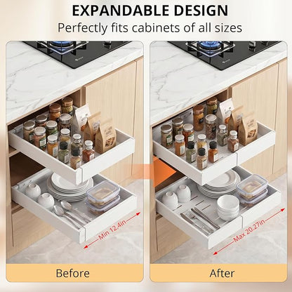 DOMNIU 2 Pack Pull Out Cabinet Organizers Expandable Width | Upgrade 3 Slide - Image 2