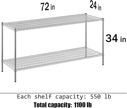 24" Deep x 72" Wide x 34" Height Wire Shelving Kit | 2-Tier | NSF Commercial - Image 3