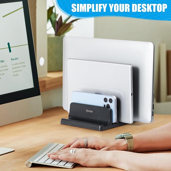 Ryvlan Vertical Laptop Stand, 3 Slot Adjustable Laptop Storage Rack and Desk - Image 8