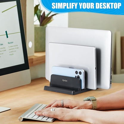 Ryvlan Vertical Laptop Stand, 3 Slot Adjustable Laptop Storage Rack and Desk - Image 8