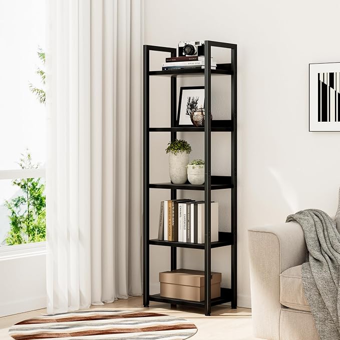 NUMENN Narrow Bookshelf, 5 Tier Bookshelves, Home Office Bookcase Shelf Storage - Image 4