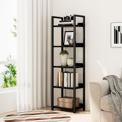 NUMENN Narrow Bookshelf, 5 Tier Bookshelves, Home Office Bookcase Shelf Storage - Image 4