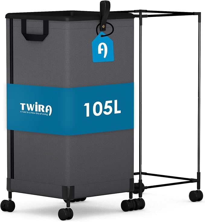 Laundry Basket with Wheels 105L, Large Rolling Laundry Hamper with Removable Bag by TWIRA