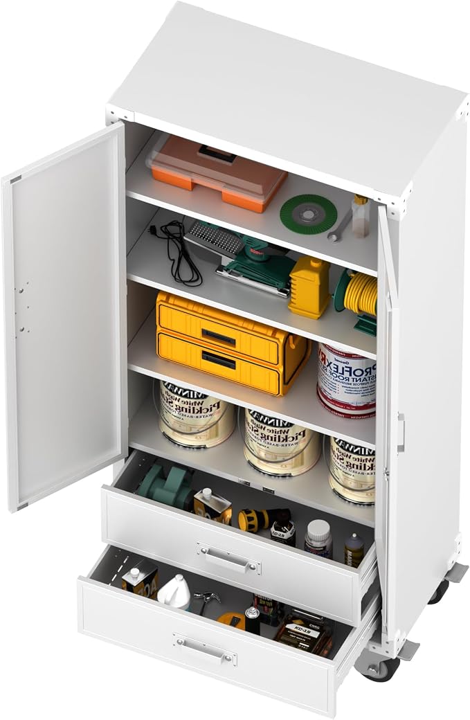 Metal Storage Cabinet with 2 Drawers, Garage Tool Cabinet on Wheels - Image 6