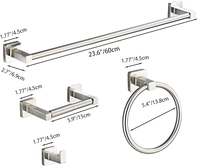 Brushed Nickel Bathroom Hardware Set 4 Pieces, Bathroom Accessories Set - Image 7