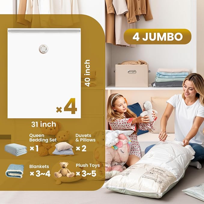 TAILI 4 Pack Vacuum Storage Bags, Jumbo Size, Vacuum Seal Bag - Image 3