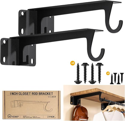 14inch Heavy Duty Closet Rod Bracket Supports 200lbs | Sturdy Easy to Install by WYGWP