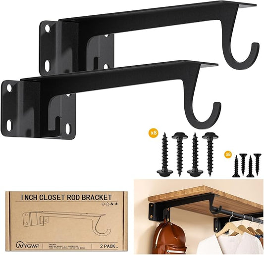 14inch Heavy Duty Closet Rod Bracket Supports 200lbs | Sturdy Easy to Install by WYGWP