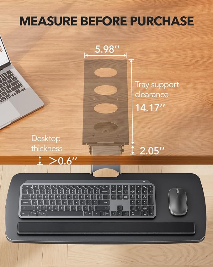 HUANUO Keyboard Tray Under Desk, 360 Adjustable Ergonomic Sliding Keyboard & - Image 3