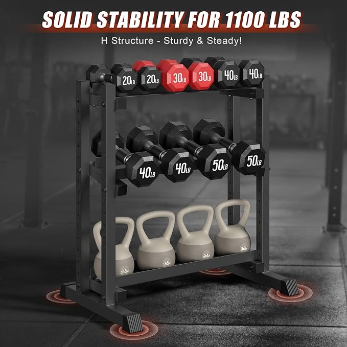 3-Tier Dumbbell Rack, 1100LB Capacity Adjustable Weight Rack - Image 2