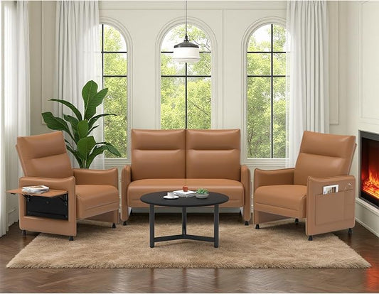 3-Piece Living Room Sofa Set, Faux Leather Loveseat & Accent Chairs Set of 2 by Tbillionnext