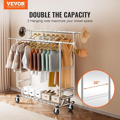 VEVOR Clothes Rack, Rolling Clothing Garment Rack, Extendable Carbon Steel - Image 2