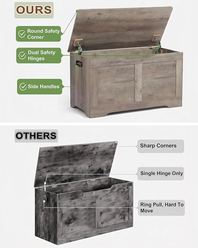Timberer 31.5" Wooden Storage Chest, Extra Large Storage Trunk | Storage Bench - Image 5