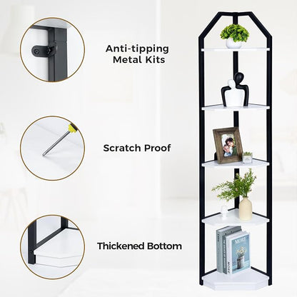 Fun Memories 5 Tier Corner Shelf, 70” Corner Shelf Stand, Corner Bookshelf - Image 4