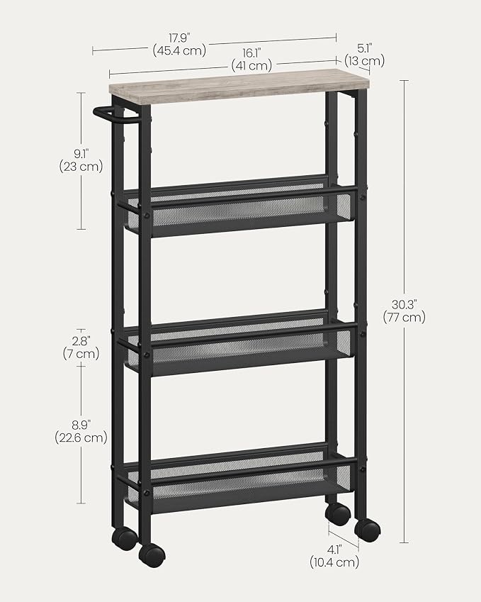 VASAGLE Slim Rolling Cart, 4-Tier Storage Cart, Narrow Cart - Image 6