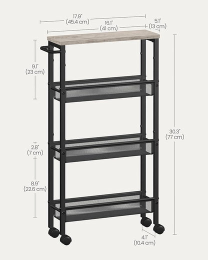 VASAGLE Slim Rolling Cart, 4-Tier Storage Cart, Narrow Cart - Image 6