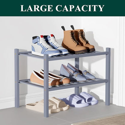 Smiry Bamboo Shoe Rack for Closet, 2 Tier Small Wooden Stackable Shoe Organizer - Image 5