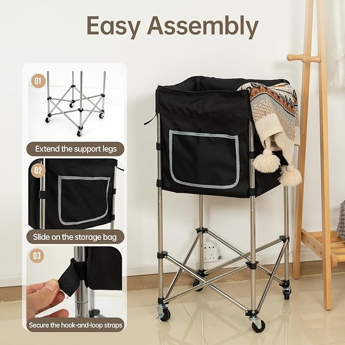 Laundry Cart with Wheels, 35.9" No-Bend Rolling Cart, 600D washable bag - Image 6