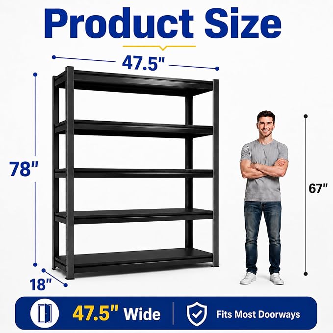 SAWJEC 78" H x 48" W x 18" D Tall Garage Storage Shelves Heavy Duty Unit | 5 - Image 2