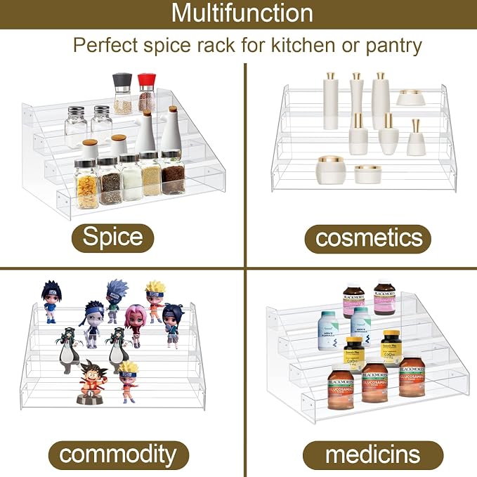 WUIVIUT Spice Rack Organizer For Cabinet, 3 in/Tier Acrylic Tiered Spice Shelf - Image 4