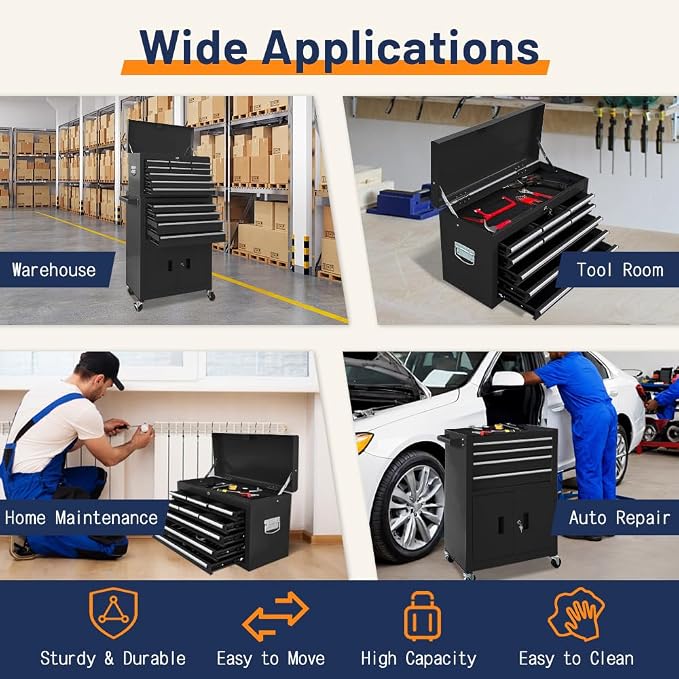 13-Drawer Double Door Rolling Tool Chest, 2 in 1 Detachable Tool Chest - Image 7