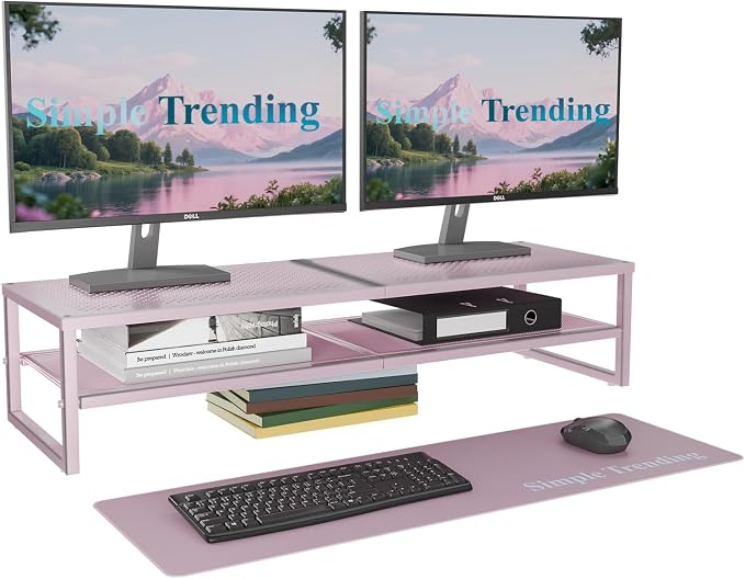 Simple Trending 2 Tier Metal Dual Monitor Stand Riser, Computer Office Desktop by SimpleTrending