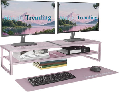 Simple Trending 2 Tier Metal Dual Monitor Stand Riser, Computer Office Desktop by SimpleTrending