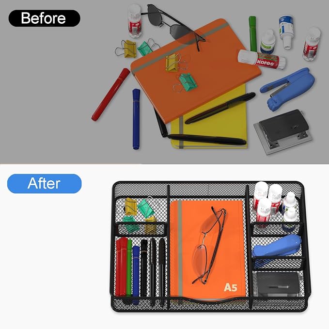 Desk Drawer Organizer, Metal Mesh Drawer Organizer Tray - Image 2