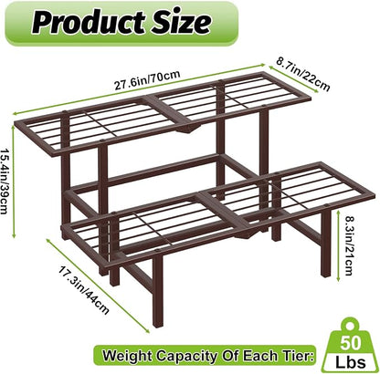 2 Tier Plant Stand Indoor Outdoor, Foldable Metal Separated Ladder Plant Stands - Image 2