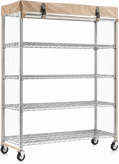 Wire Shelving with Cover, 5-Tier Metal Storage Rack, Lockable Wheels & Leveling by Ximbanok