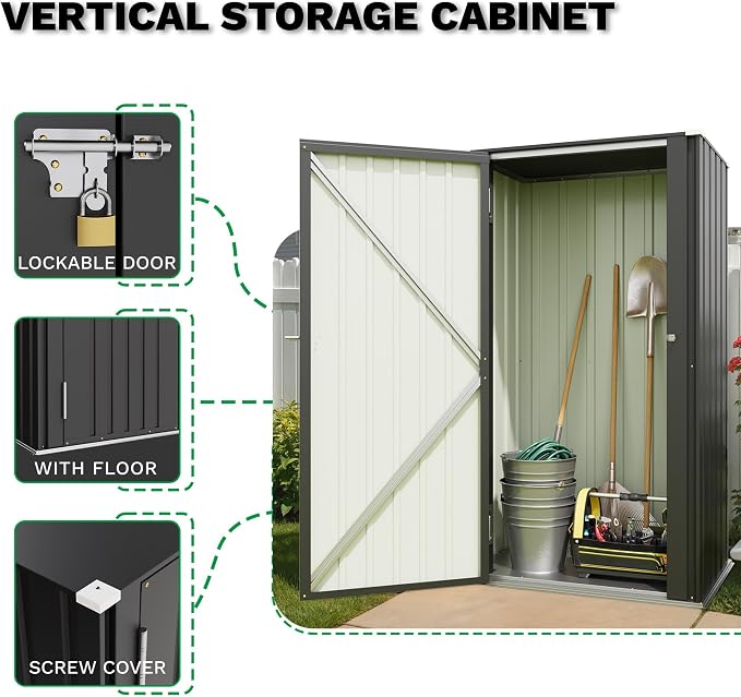 Patiowell 22 Cuft Metal Storage Shed, Outdoor Vertical Storage Cabinet - Image 4