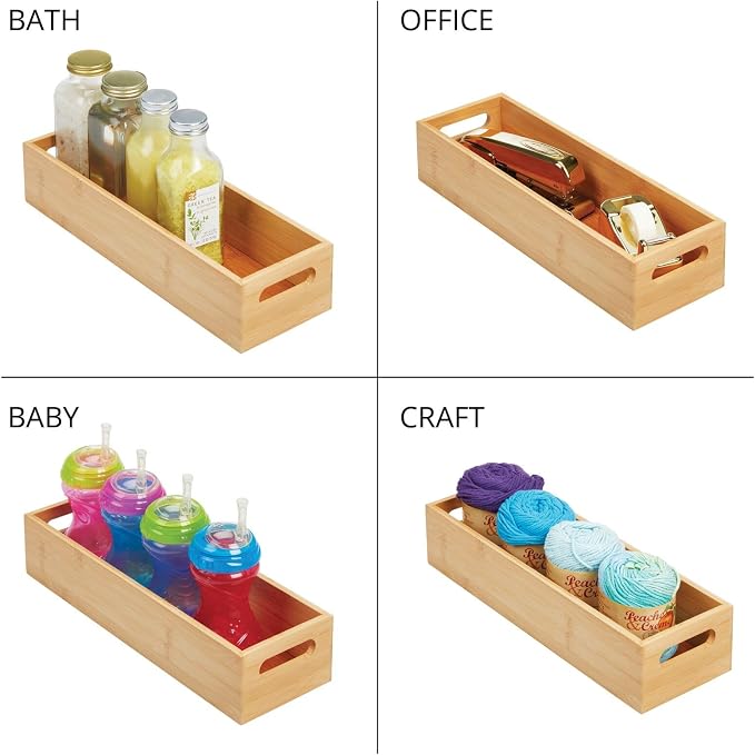 mDesign Set of 2 Kitchen Storage Box – Open-Top Bamboo Storage Tray - Image 7