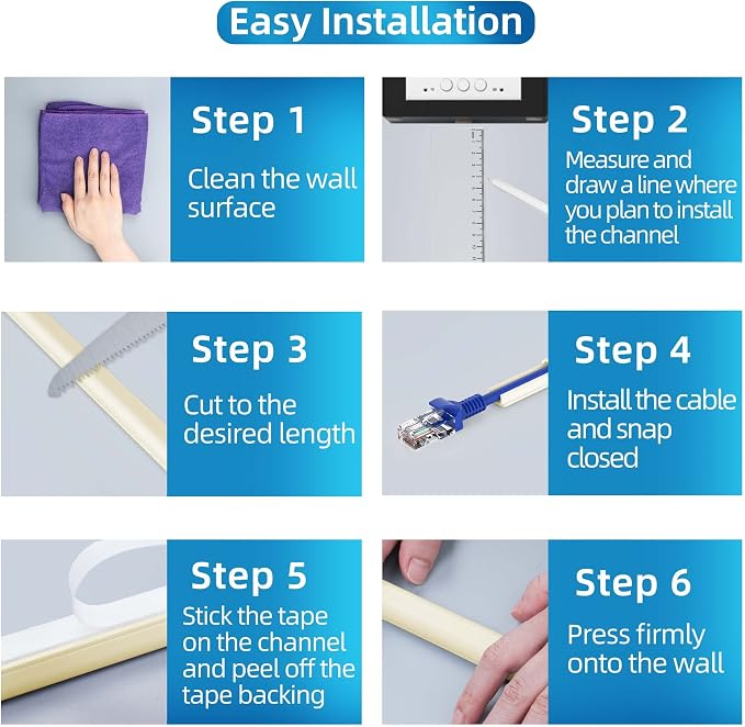 Yecaye 128in Wall Cord Hider for 1 Mini Wire, On-Wall Cord Cover Channel - Image 7