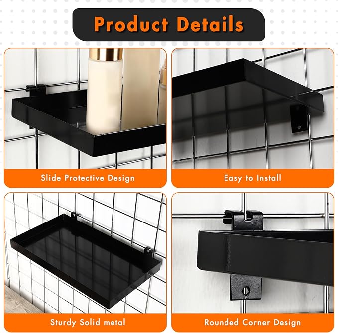 Coume 4 Pcs Grid Panel Display Shelf 11.8 x 7.87 Inch Metal Display Rack - Image 4
