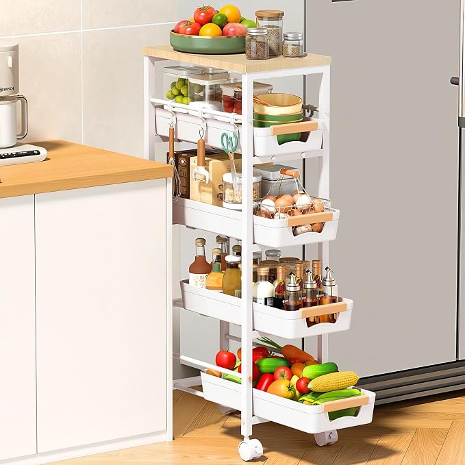 SUNALLY Slim Storage Cart with Wheels, Narrow Kitchen Rolling Cart, Storage by SUNALLY