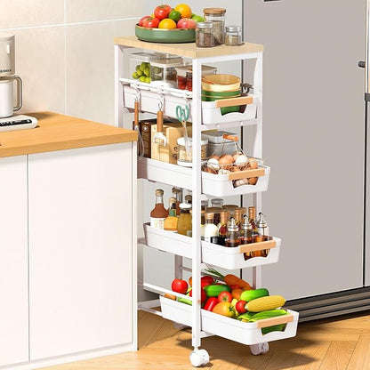 SUNALLY Slim Storage Cart with Wheels, Narrow Kitchen Rolling Cart, Storage by SUNALLY