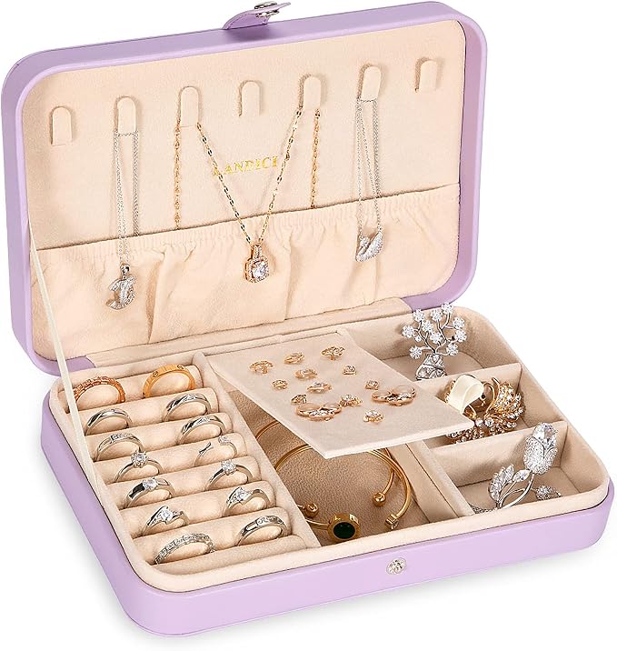 LANDICI Small Jewelry Box for Women Girls, PU Leather Travel Jewelry Case by LANDICI