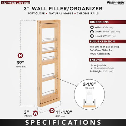 Wood Wall Filler Pull Out for 39" H New Kitchen Applications w/BB Soft Close - Image 3