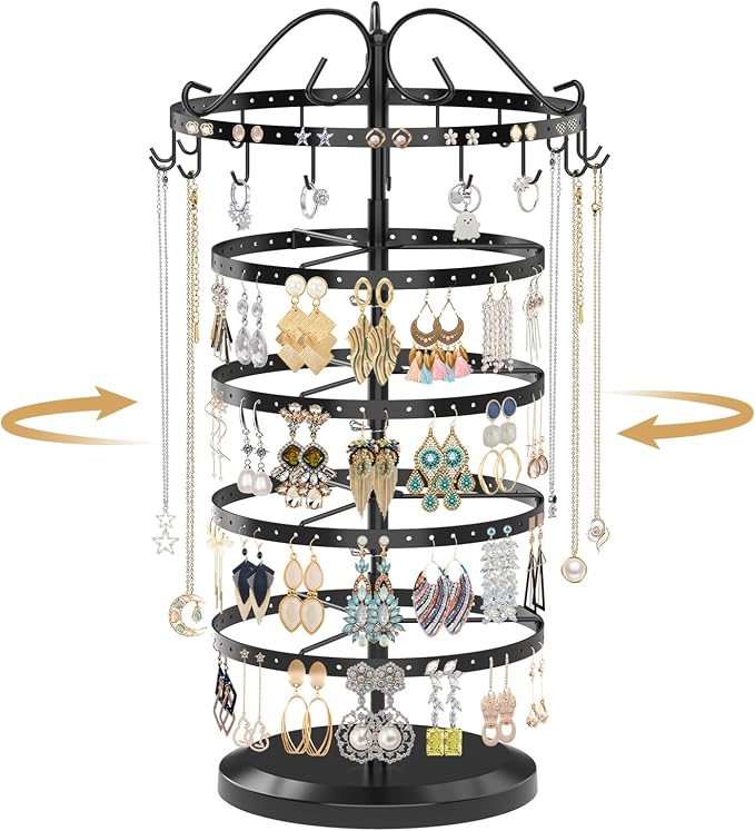 MODOWEY Rotating Jewelry Holder Organizer Stand, 5 Tier Metal Adjustable by MODOWEY