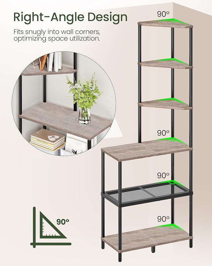 6-Tier Corner Shelf, Industrial Corner Bookshelf - Image 5