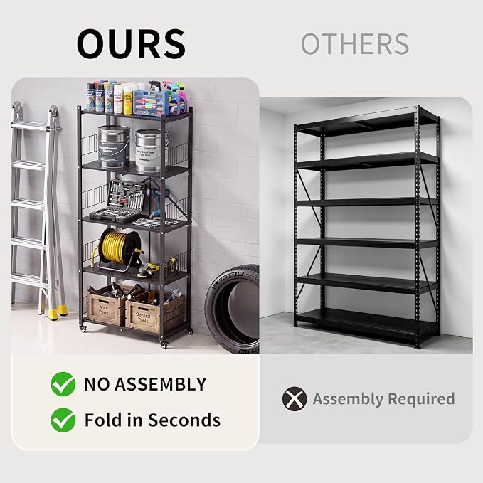 Heavy Duty Folding Shelves No Assembly, 5 Tier Metal Foldable Storage Shelves - Image 8